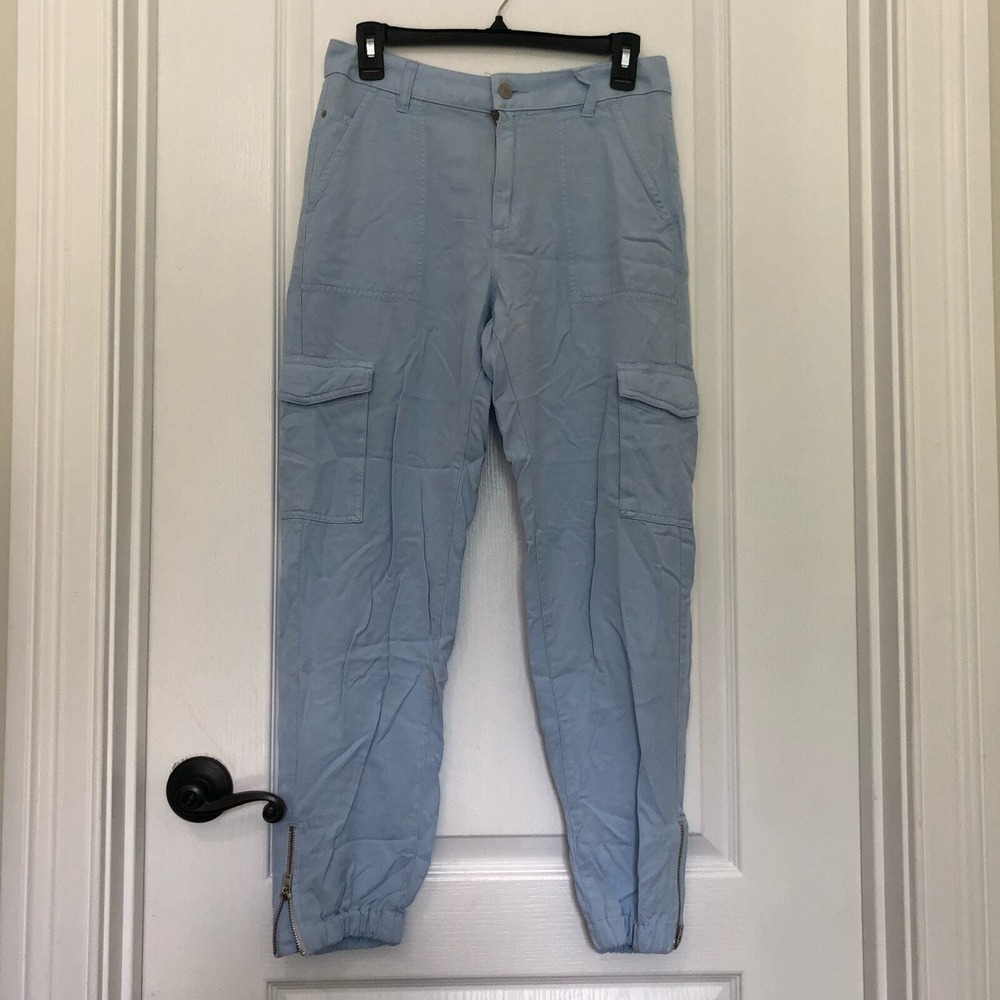 GUESS Womens Airway Blue Tencel Cargo Jogger Pants Ankle Zip W2GA20WDX72 Size 27